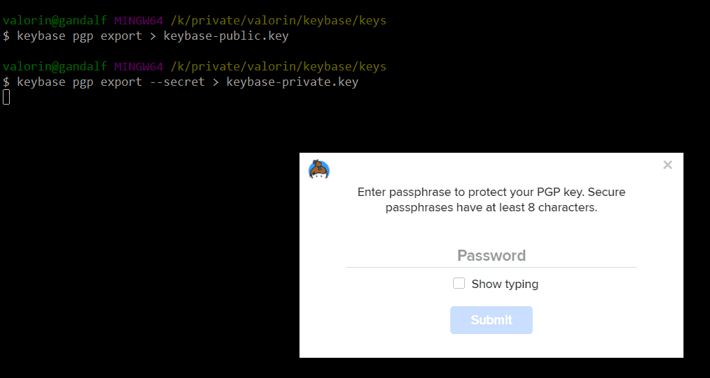 New password for private key prompt