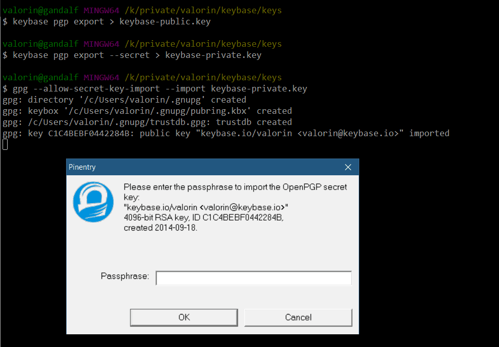 GPG private key password prompt