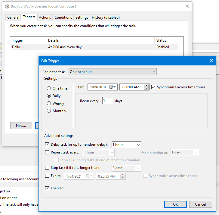 WSL Backup Task Triggers