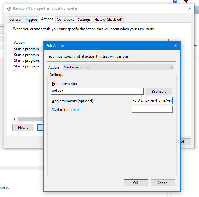 WSL Backup Task Action